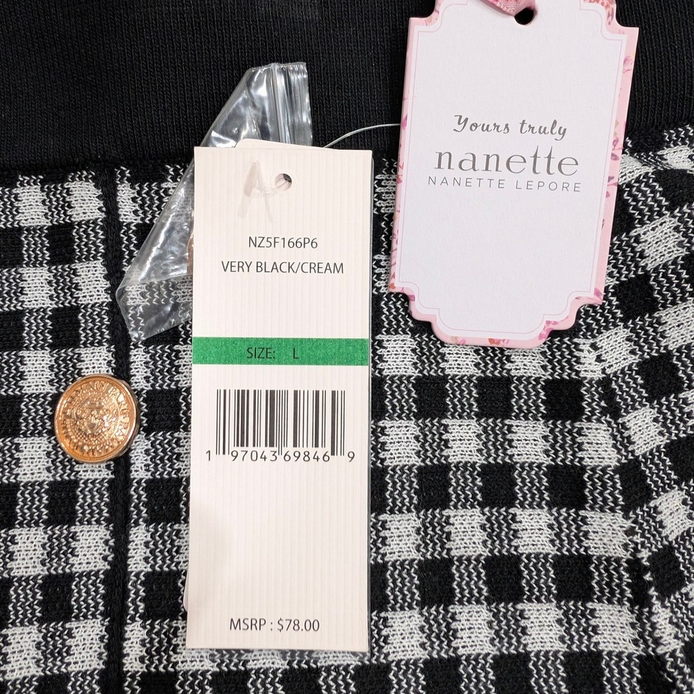 Nanette Lepore NWT Black White Gingham Asymetrical Fringe Hem Festival Skirt L - Picture 12 of 12